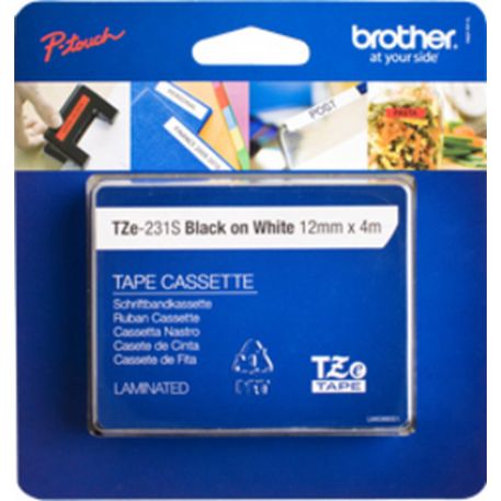 BROTHER NASTRO LAMINATO H12MM NERO SU BIANCO 4 M LUNGHEZZA - TZE231S