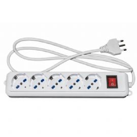 LINK MULTIPRESA 5 PRESE UNIVERSALI ITA/SCHUKO 10/16 A - SPINA 16 A CON INTERRUTTORE BIANCO - LKMP05L