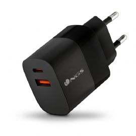 NGS CARICATORE DA PARETE ULTRAVELOCE DA 33W CON 2 PORTE: USB-C + USB-A, RICARICA SIMULTANEA - BUD 33W